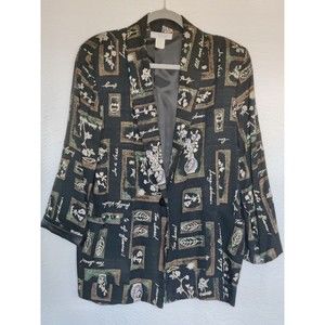 VTG Kensington Square USA Made Woman Multi Colored Polyester Blazer Jacket SZ PL